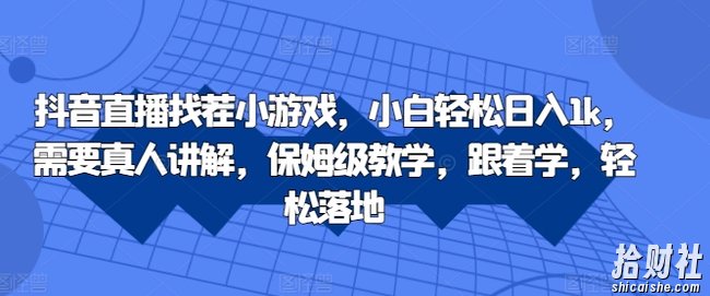 抖音直播找茬小游戏，小白轻松日入1k，需要真人讲解，保姆级教学，跟着学，轻松落地【揭秘】