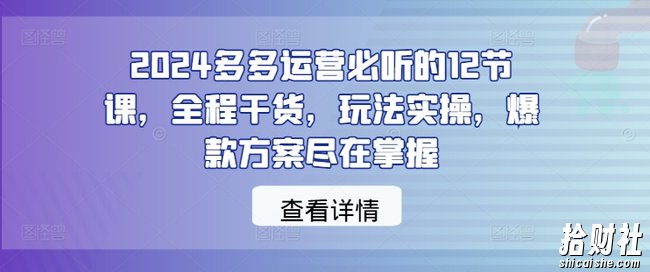 2024多多运营必听的12节课,全程干货,玩法实操,爆款方案尽在掌握