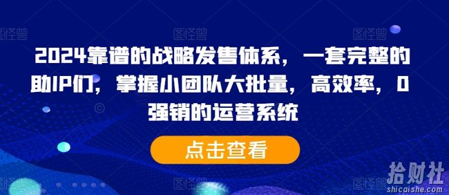 2024靠谱的战略发售体系,一套完整的助IP们,掌握小团队大批量,高效率,0 强销的运营系统
