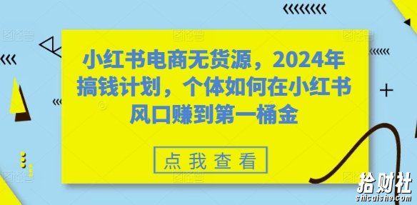 小红书电商无货源,2024年搞钱计划,个体如何在小红书风口赚到第一桶金