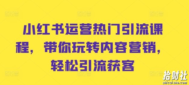 小红书运营热门引流课程,带你玩转内容营销,轻松引流获客