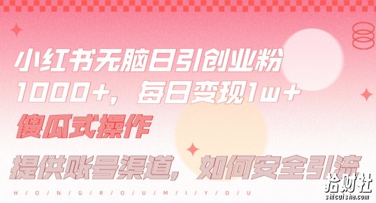 小红书无脑每日引流创业粉500+，小白每天只花半小时，躺赚长尾收益【揭秘】