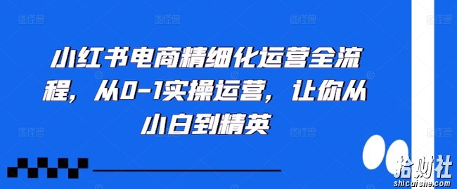 小红书电商精细化运营全流程,从0-1实操运营,让你从小白到精英