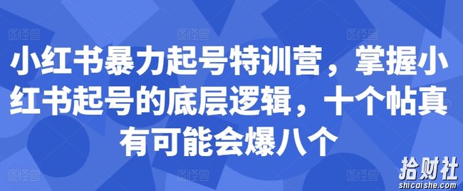 小红书暴力起号特训营,掌握小红书起号的底层逻辑,十个帖真有可能会爆八个