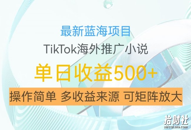 最新蓝海项目,利用tiktok海外推广小说賺米佣金,简单易学,日入500+,可矩阵放大【揭秘】