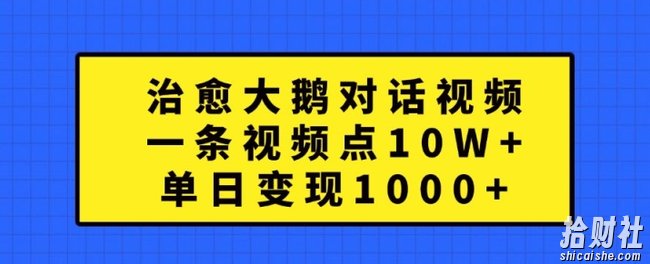 治愈大鹅对话视频,一条视频点赞 10W+,单日变现1k+【揭秘】