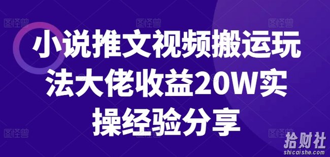 小说推文视频搬运玩法大佬收益20W实操经验分享