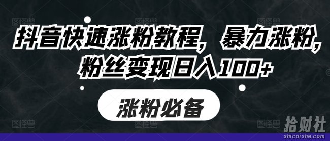 抖音快速涨粉教程，暴力涨粉，粉丝变现日入100+