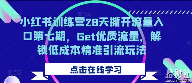 小红书训练营28天撕开流量入口第七期,Get优质流量,解锁低成本精准引流玩法