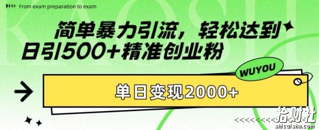 简单暴力引流,轻松达到日引500+精准创业粉,单日变现2k【揭秘】