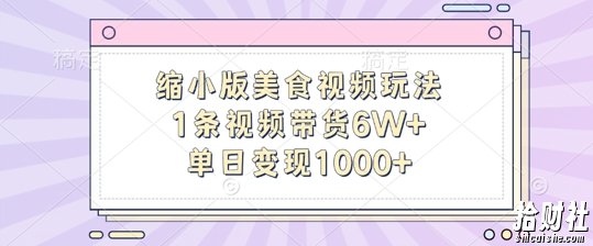 缩小版美食视频玩法，1条视频带货6W+，单日变现1k
