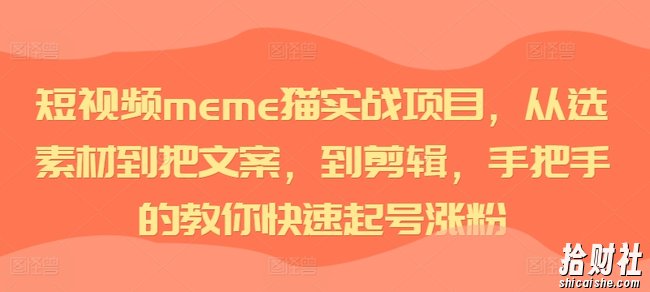 短视频meme猫实战项目，从选素材到把文案，到剪辑，手把手的教你快速起号涨粉
