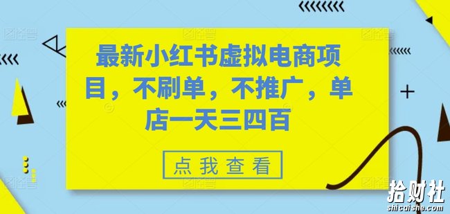 最新小红书虚拟电商项目,不刷单,不推广,单店一天三四百