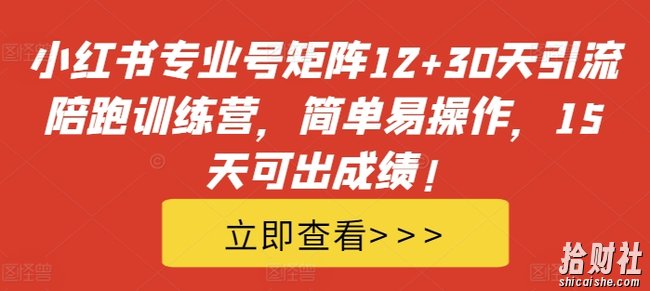 小红书专业号矩阵12+30天引流陪跑训练营,简单易操作,15天可出成绩!