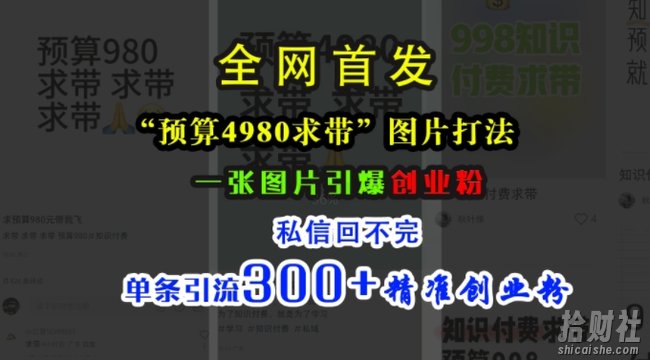 小红书“预算4980带我飞”图片打法,一张图片引爆创业粉,私信回不完,单条引流300+精准创业粉