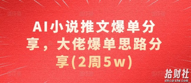 AI小说推文爆单分享，大佬爆单思路分享(2周5w)