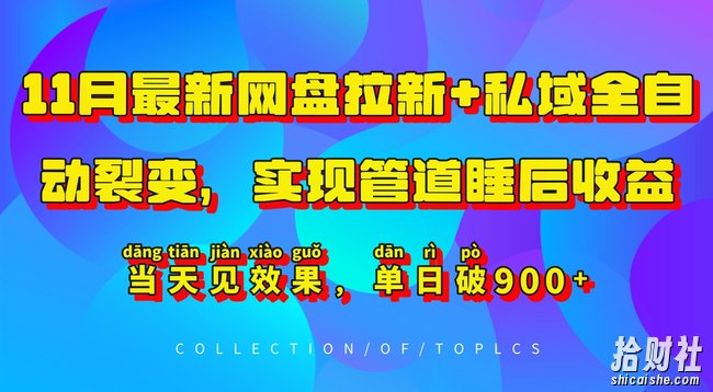 11月最新网盘拉新+私域全自动裂变，实现管道睡后收益，当天见效果，单日破900+
