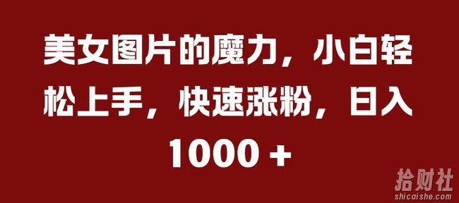 美女图片的魔力,小白轻松上手,快速涨粉,日入几张【揭秘】