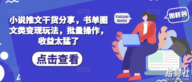 小说推文干货分享，书单图文类变现玩法，批量操作，收益太猛了