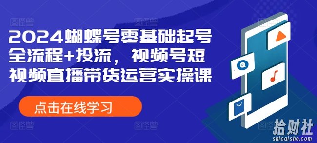 2024蝴蝶号零基础起号全流程+投流,视频号短视频直播带货运营实操课