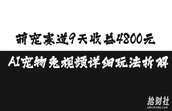 萌宠赛道9天收益4800元，AI宠物免视频详细玩法拆解
