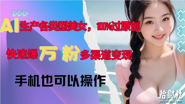 AI生产各类型美女，100%过原创，快速爆万粉，多渠道变现，新手可做
