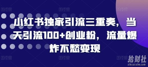 小红书独家引流三重奏，当天引流100+创业粉，流量爆炸不愁变现【揭秘】
