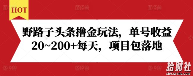 野路子头条撸金玩法,单号收益20~200+每天,项目包落地