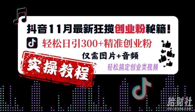 抖音11月最新狂揽创业粉秘籍,轻松日引300+精准创业粉,仅需图片+音频,轻松搞定创业类视频