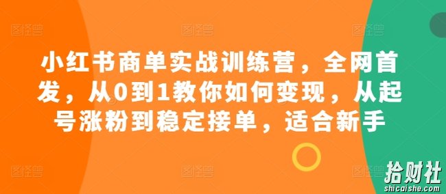 小红书商单实战训练营,全网首发,从0到1教你如何变现,从起号涨粉到稳定接单,适合新手
