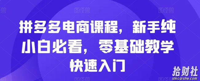 拼多多电商课程,新手纯小白必看,零基础教学快速入门