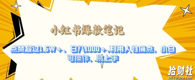 利用人性的痛点,打造爆款笔记,获得点赞超过1.5W+,日入1k【揭秘】