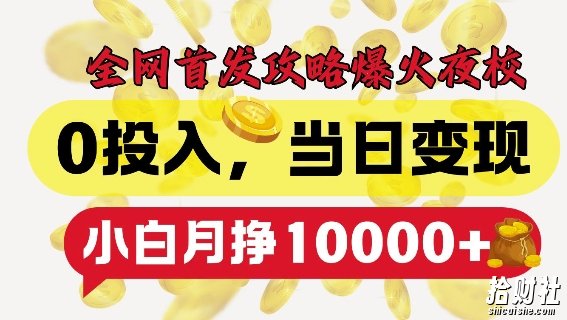 全网首发爆火夜校，0投入，当日变现，小白轻松月入1w+【揭秘】