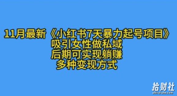 K总部落11月最新小红书7天暴力起号项目,吸引女性做私域【揭秘】