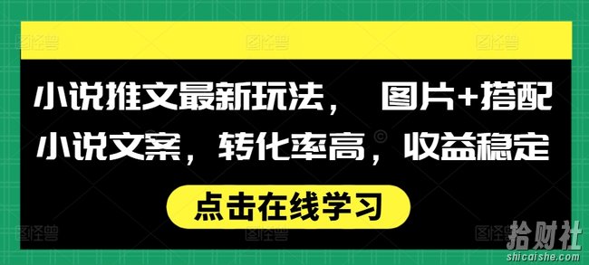 小说推文最新玩法， 图片+搭配小说文案，转化率高，收益稳定