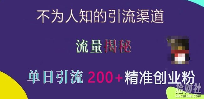 不为人知的引流渠道，流量揭秘，实测单日引流200+精准创业粉【揭秘】