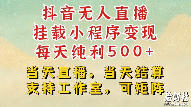 抖音无人直播挂载小程序变现每天纯利500+当天直播，当天结算支持工作室，可矩阵【揭秘】