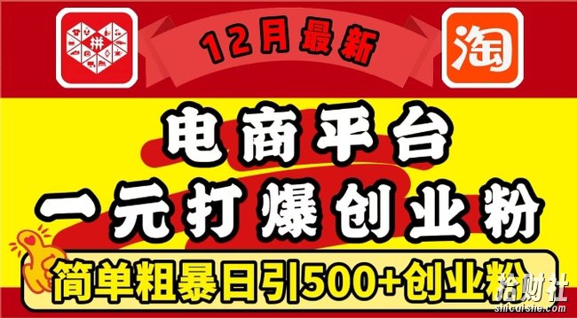 12月最新：电商平台1元打爆创业粉，简单粗暴日引500+精准创业粉，轻松月入过W【揭秘】