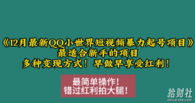12月最新QQ小世界短视频暴力起号项目,最适合新手的项目,多种变现方式