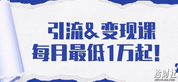 引流变现课：分享一整套流量方法以及各个渠道收入，每月最低1万起！
