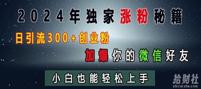 2024年独家涨粉秘籍,日引流300+创业粉,加爆你的微信好友,小白也能轻松上手