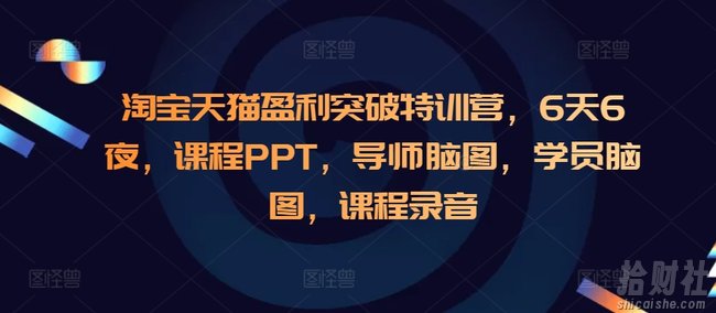 淘宝天猫盈利突破特训营,6天6夜,课程PPT,导师脑图,学员脑图,课程录音