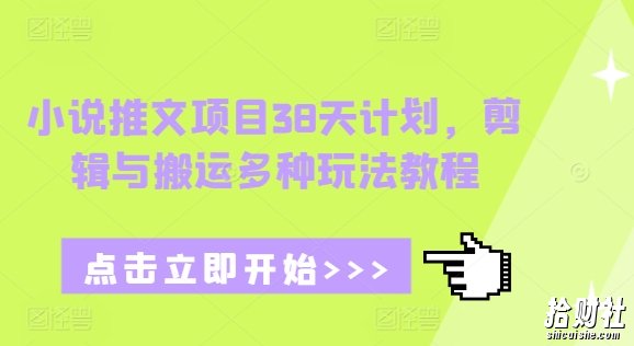 小说推文项目38天计划，剪辑与搬运多种玩法教程