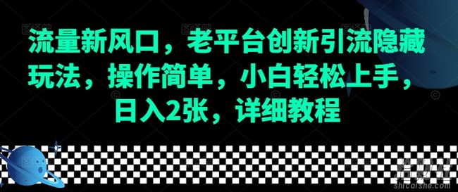 流量新风口,老平台创新引流隐藏玩法,操作简单,小白轻松上手,日入2张,详细教程