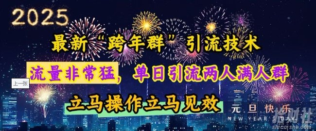 最新“跨年群”引流,流量非常猛,单日引流两人满人群,立马操作立马见效【揭秘】