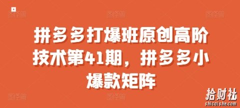 拼多多打爆班原创高阶技术第41期,拼多多小爆款矩阵