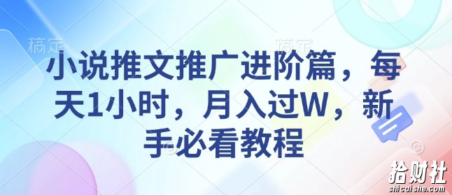 小说推文推广进阶篇，每天1小时，月入过W，新手必看教程
