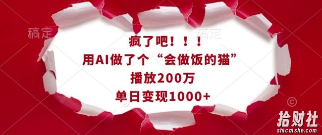 疯了吧！用AI做了个“会做饭的猫”，播放200万，单日变现1k
