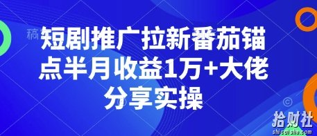 短剧推广拉新番茄锚点半月收益1万+大佬分享实操