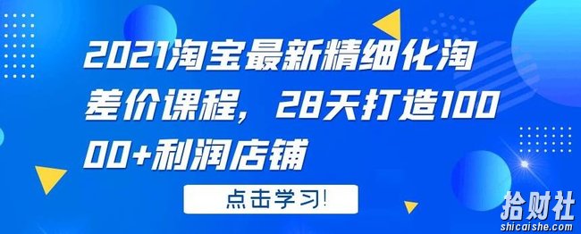 2021淘宝最新精细化淘差价课程，28天打造10000+利润店铺